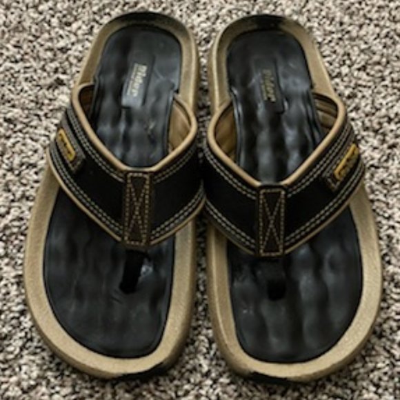 RIDER Casual Series NAVY BLUE & TAN Leather MASSAGE Flip Flop SANDALS * Men 9 - Picture 1 of 6